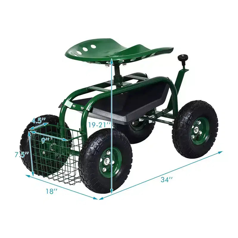 Chariot de Jardin Costway Chariot de Terrasse Siège Roulant avec Plateau à Outils Panier de Plantation Bleu/Rouge/Vert