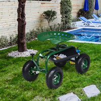 Chariot de Jardin Costway Chariot de Terrasse Siège Roulant avec Plateau à Outils Panier de Plantation Bleu/Rouge/Vert
