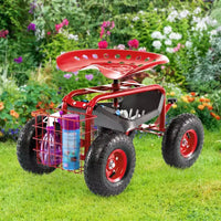 Chariot de Jardin Costway Chariot de Terrasse Siège Roulant avec Plateau à Outils Panier de Plantation Bleu/Rouge/Vert
