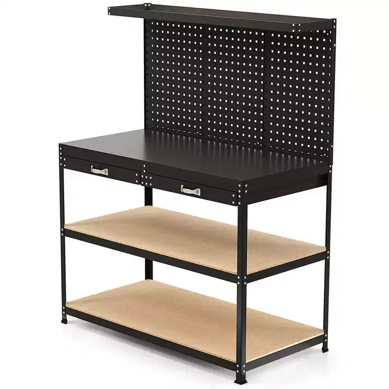 Établi Costway 48 x 24 robuste avec 3 pièces panneau perforé, tiroir et étagères, bleu marine/noir