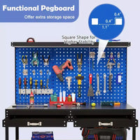 Établi Costway 48 x 24 robuste avec 3 pièces panneau perforé, tiroir et étagères, bleu marine/noir