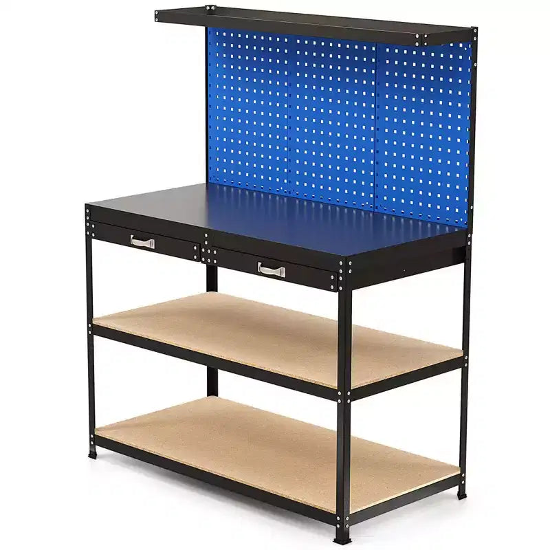 Établi Costway 48 x 24 robuste avec 3 pièces panneau perforé, tiroir et étagères, bleu marine/noir