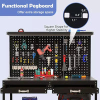 Établi Costway 48 x 24 robuste avec 3 pièces panneau perforé, tiroir et étagères, bleu marine/noir