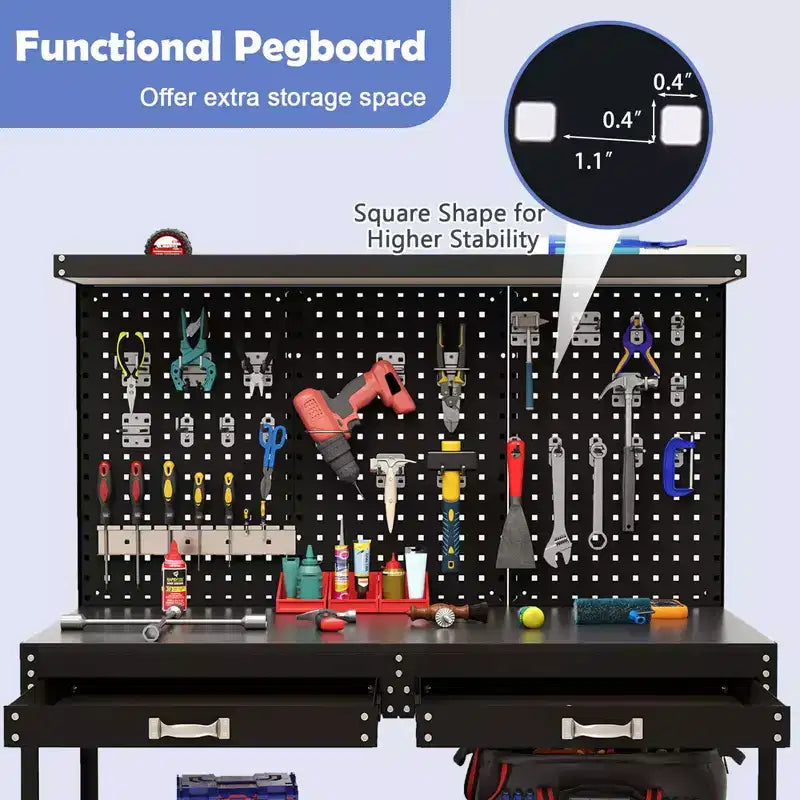 Établi Costway 48 x 24 robuste avec 3 pièces panneau perforé, tiroir et étagères, bleu marine/noir