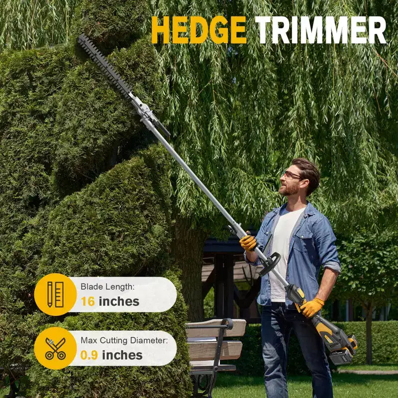 Coupe-bordure et élagueuse sur perche sans fil 4-en-1, doubles batteries 20V, sans balais