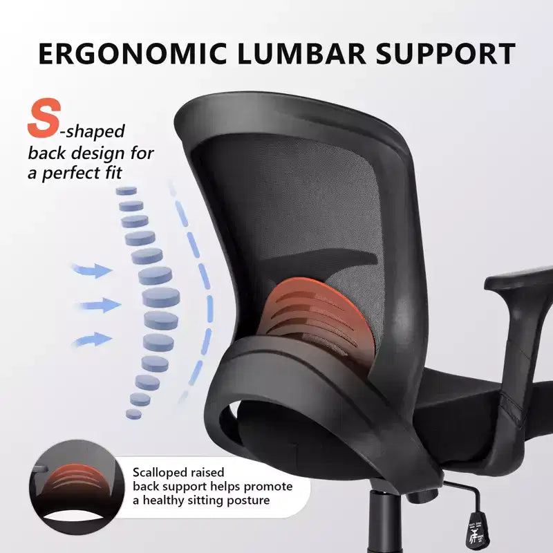Chaise de bureau ergonomique en maille, capacité 330 lb, chaise d'ordinateur avec soutien lombaire intégré, assise en mousse haute densité, base à cinq branches