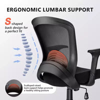 Chaise de bureau ergonomique en maille, capacité 330 lb, chaise d'ordinateur avec soutien lombaire intégré, assise en mousse haute densité, base à cinq branches
