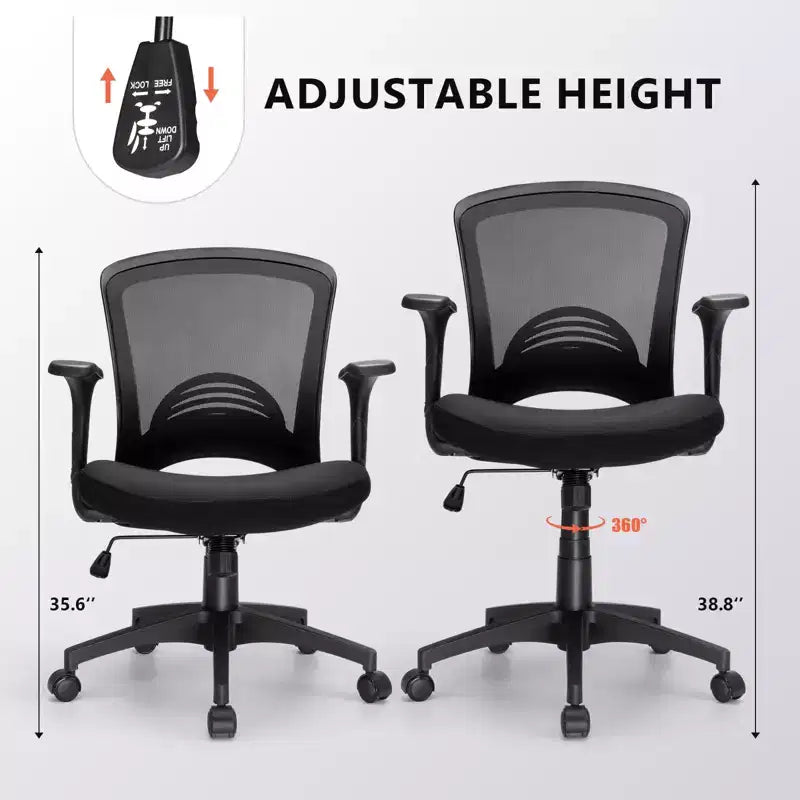 Chaise de bureau ergonomique en maille, capacité 330 lb, chaise d'ordinateur avec soutien lombaire intégré, assise en mousse haute densité, base à cinq branches