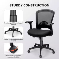 Chaise de bureau ergonomique en maille, capacité 330 lb, chaise d'ordinateur avec soutien lombaire intégré, assise en mousse haute densité, base à cinq branches