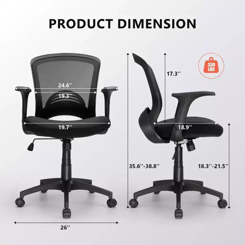 Chaise de bureau ergonomique en maille, capacité 330 lb, chaise d'ordinateur avec soutien lombaire intégré, assise en mousse haute densité, base à cinq branches