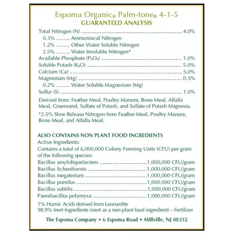Espoma Engrais organique pour palmiers Palm-Tone 4-1-5, 4 lb