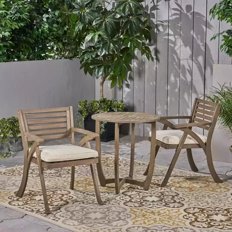 GDFStudio Baia Ensemble bistro d'extérieur 3 pièces en bois d'acacia avec coussin