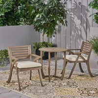 GDFStudio Baia Ensemble bistro d'extérieur 3 pièces en bois d'acacia avec coussin