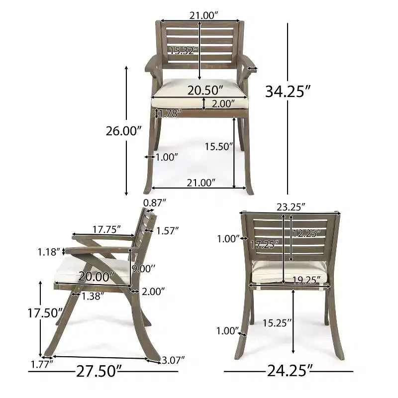 GDFStudio Baia Ensemble bistro d'extérieur 3 pièces en bois d'acacia avec coussin
