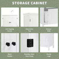 Meuble de rangement de salle de bain Whisen, meuble avec portes doubles, tiroirs et étagère réglable