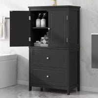 Meuble de rangement de salle de bain Whisen, meuble avec portes doubles, tiroirs et étagère réglable
