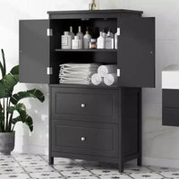 Whisen Bathroom Storage Cabinet, Cabinet with Double Doors, Drawers and Adjustable Shelf