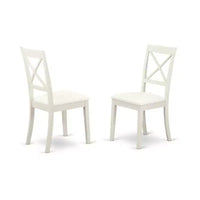 HomeStock Boston Chaises de salle à manger en similicuir et lin blanc Lot de 2