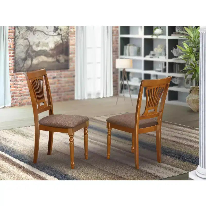 HomeStock Chaises en bois massif rembourrées en tissu de lin pour salle à manger, lot de 2