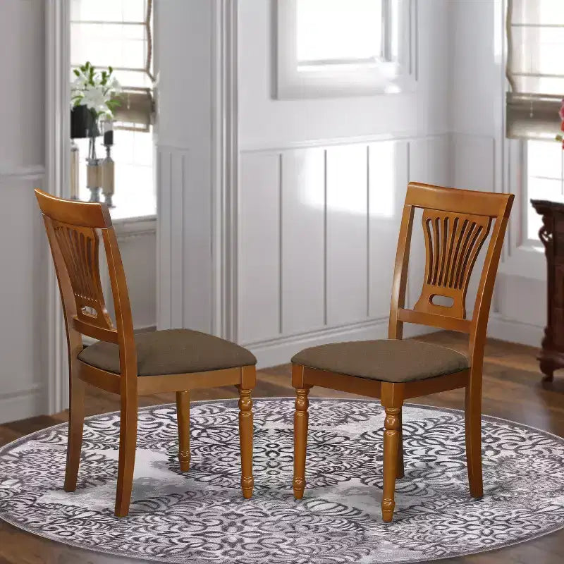 HomeStock Chaises en bois massif rembourrées en tissu de lin pour salle à manger, lot de 2