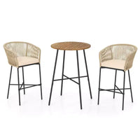 Costway Ensemble de Bar de Jardin 3 Pièces en Corde Tressée avec Coussins Moelleux et Plateau de Table en Bois d'Acacia