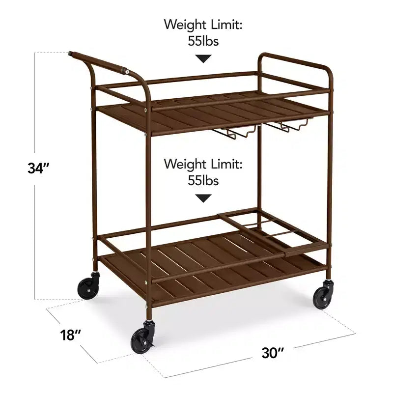 Chariot de bar roulant 2 niveaux Best Choice Products intérieur/extérieur avec étagères de rangement, casier à vin, roues verrouillables