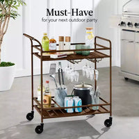 Chariot de bar roulant 2 niveaux Best Choice Products intérieur/extérieur avec étagères de rangement, casier à vin, roues verrouillables