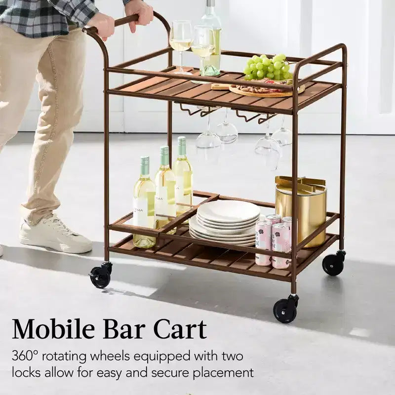 Chariot de bar roulant 2 niveaux Best Choice Products intérieur/extérieur avec étagères de rangement, casier à vin, roues verrouillables