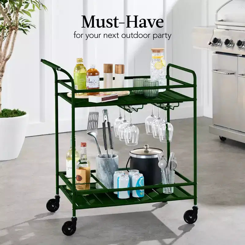 Chariot de bar roulant 2 niveaux Best Choice Products intérieur/extérieur avec étagères de rangement, casier à vin, roues verrouillables