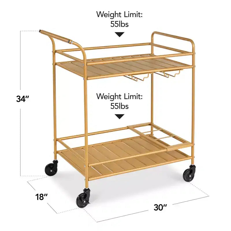 Chariot de bar roulant 2 niveaux Best Choice Products intérieur/extérieur avec étagères de rangement, casier à vin, roues verrouillables