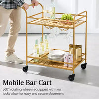 Chariot de bar roulant 2 niveaux Best Choice Products intérieur/extérieur avec étagères de rangement, casier à vin, roues verrouillables