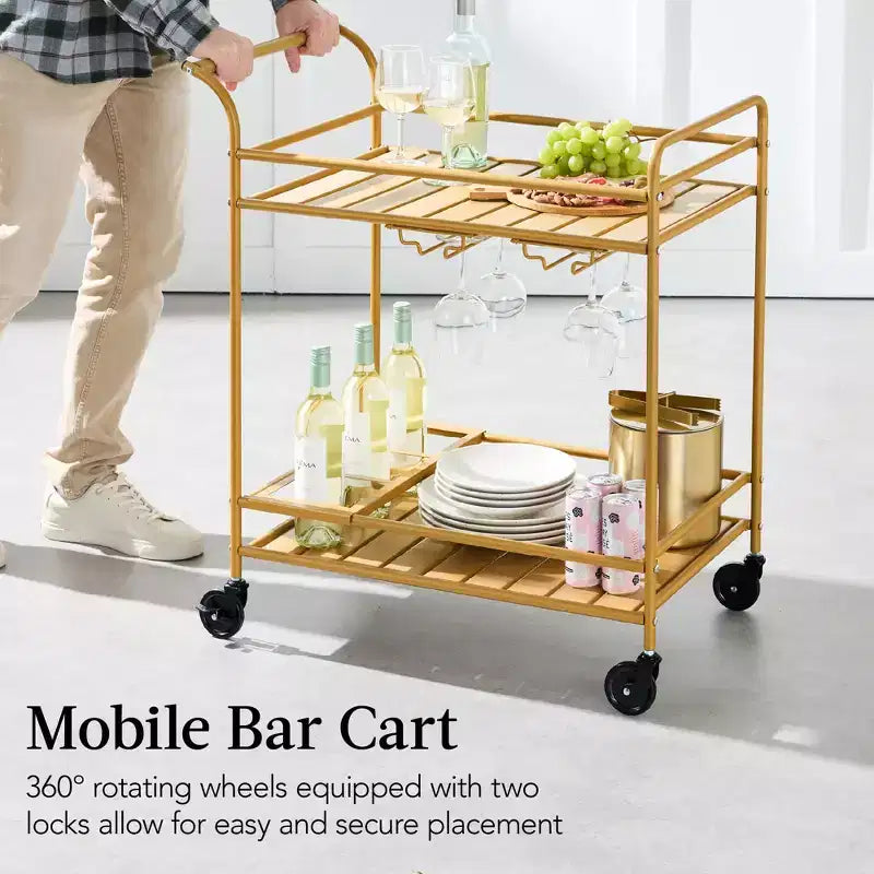 Chariot de bar roulant 2 niveaux Best Choice Products intérieur/extérieur avec étagères de rangement, casier à vin, roues verrouillables