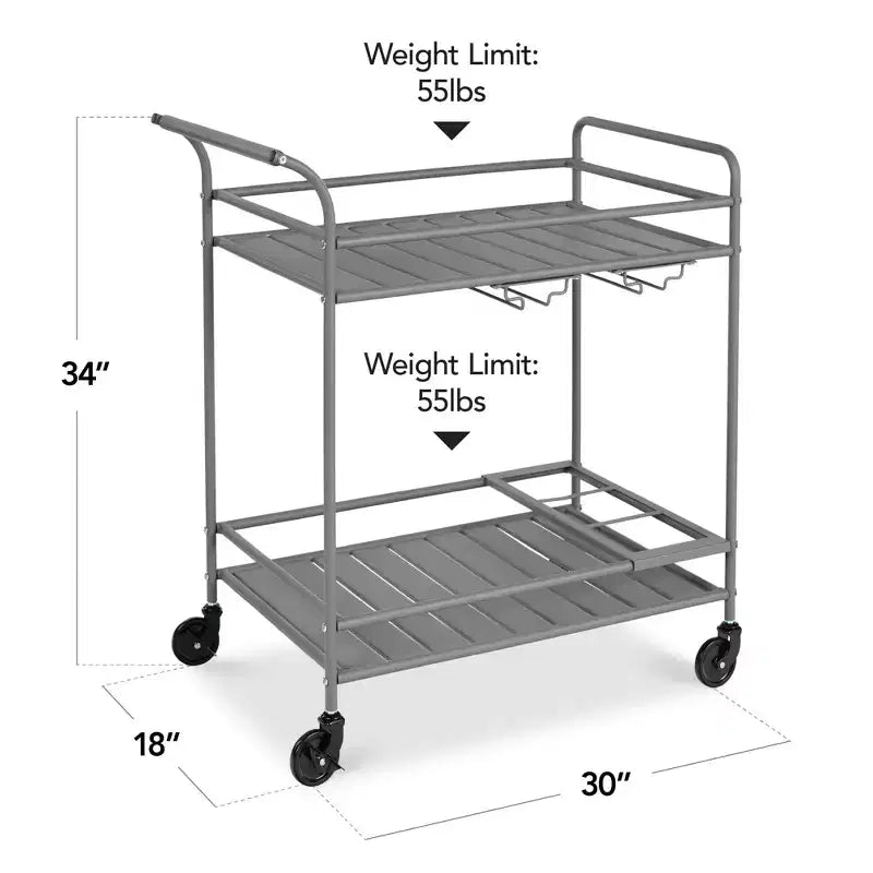 Chariot de bar roulant 2 niveaux Best Choice Products intérieur/extérieur avec étagères de rangement, casier à vin, roues verrouillables