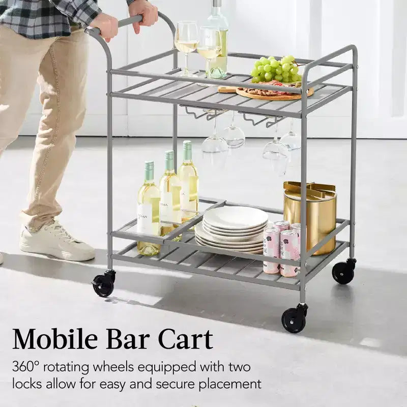 Chariot de bar roulant 2 niveaux Best Choice Products intérieur/extérieur avec étagères de rangement, casier à vin, roues verrouillables