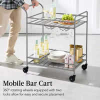 Chariot de bar roulant 2 niveaux Best Choice Products intérieur/extérieur avec étagères de rangement, casier à vin, roues verrouillables