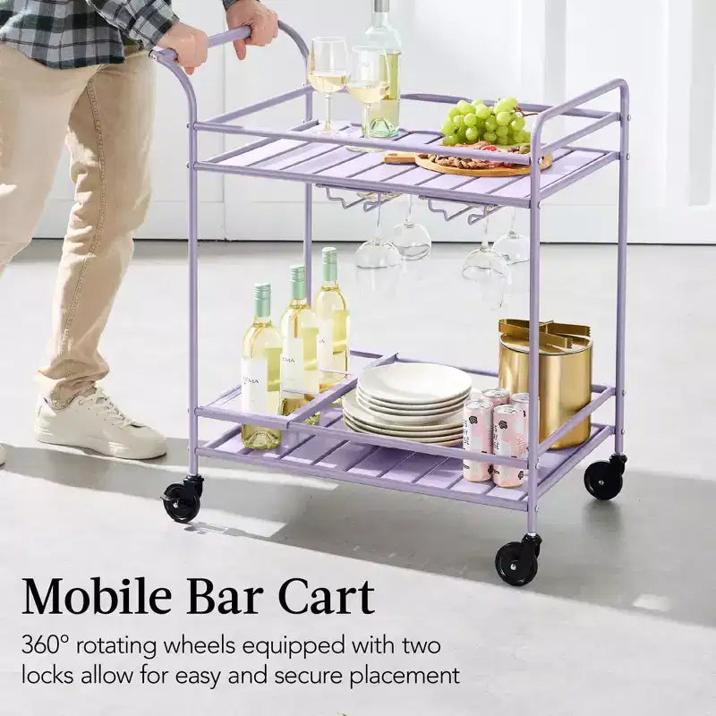 Chariot de bar roulant 2 niveaux Best Choice Products intérieur/extérieur avec étagères de rangement, casier à vin, roues verrouillables