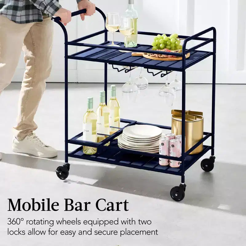 Chariot de bar roulant 2 niveaux Best Choice Products intérieur/extérieur avec étagères de rangement, casier à vin, roues verrouillables