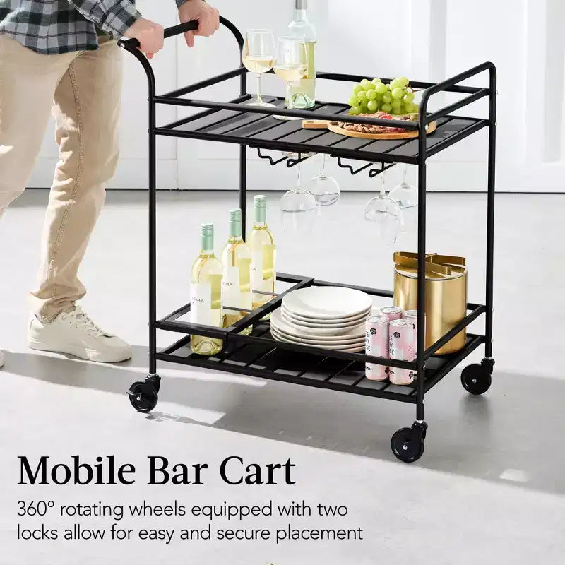Chariot de bar roulant 2 niveaux Best Choice Products intérieur/extérieur avec étagères de rangement, casier à vin, roues verrouillables