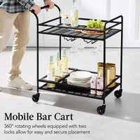 Chariot de bar roulant 2 niveaux Best Choice Products intérieur/extérieur avec étagères de rangement, casier à vin, roues verrouillables