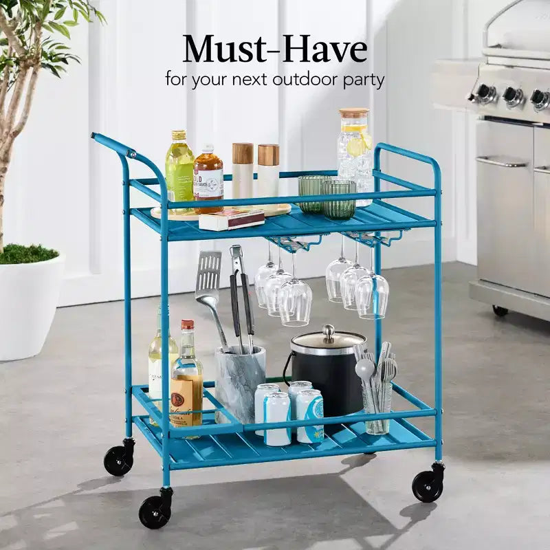Chariot de bar roulant 2 niveaux Best Choice Products intérieur/extérieur avec étagères de rangement, casier à vin, roues verrouillables