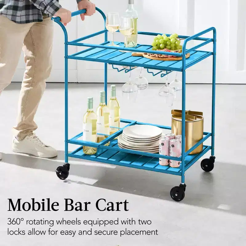Chariot de bar roulant 2 niveaux Best Choice Products intérieur/extérieur avec étagères de rangement, casier à vin, roues verrouillables