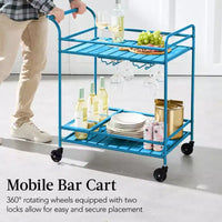 Chariot de bar roulant 2 niveaux Best Choice Products intérieur/extérieur avec étagères de rangement, casier à vin, roues verrouillables