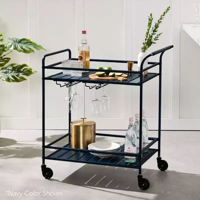 Chariot de bar roulant 2 niveaux Best Choice Products intérieur/extérieur avec étagères de rangement, casier à vin, roues verrouillables