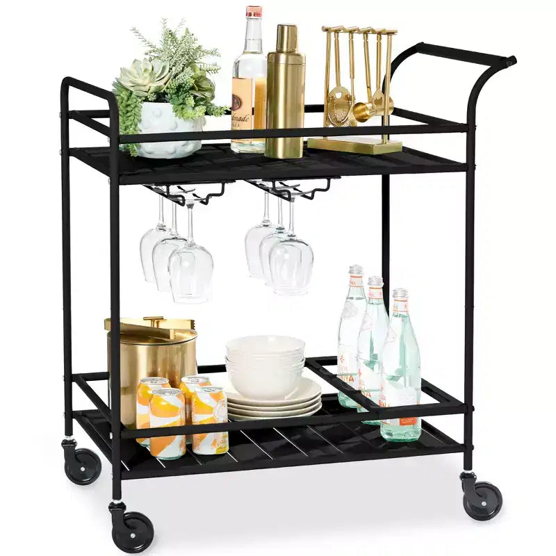 Chariot de bar roulant 2 niveaux Best Choice Products intérieur/extérieur avec étagères de rangement, casier à vin, roues verrouillables