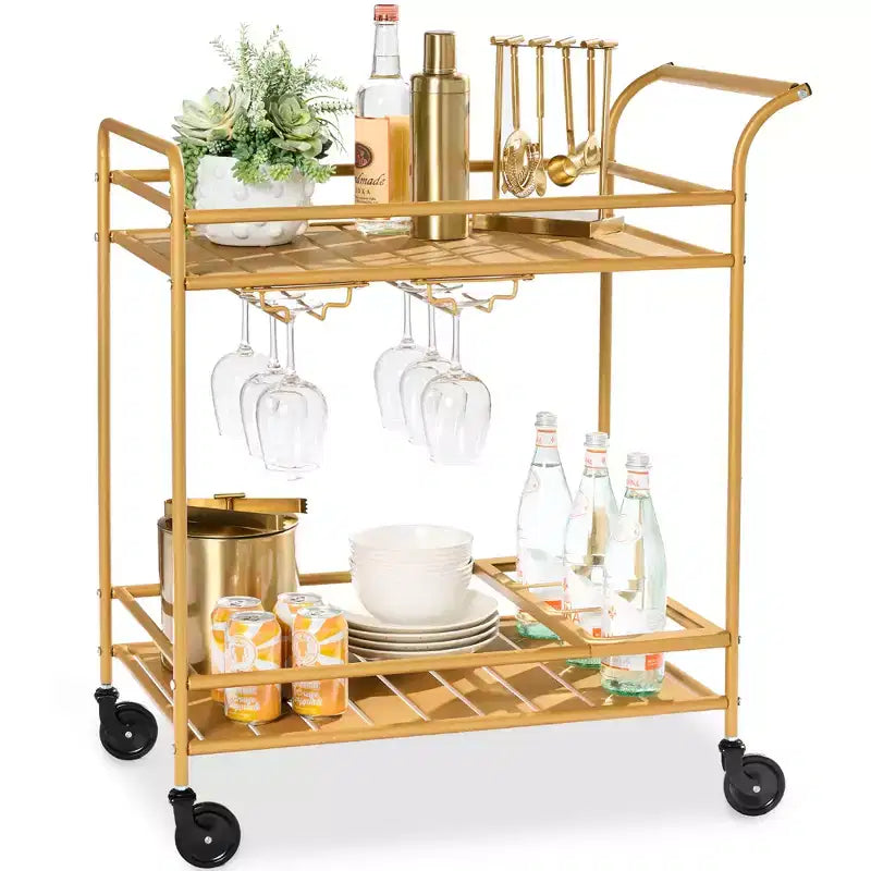 Chariot de bar roulant 2 niveaux Best Choice Products intérieur/extérieur avec étagères de rangement, casier à vin, roues verrouillables