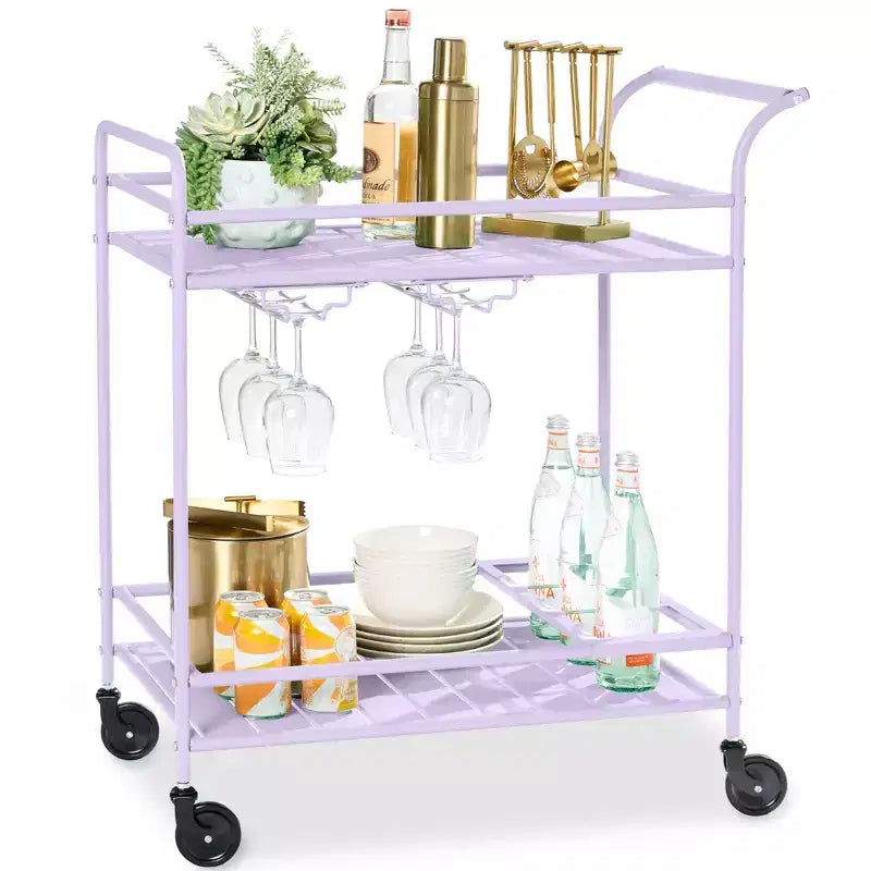Chariot de bar roulant 2 niveaux Best Choice Products intérieur/extérieur avec étagères de rangement, casier à vin, roues verrouillables