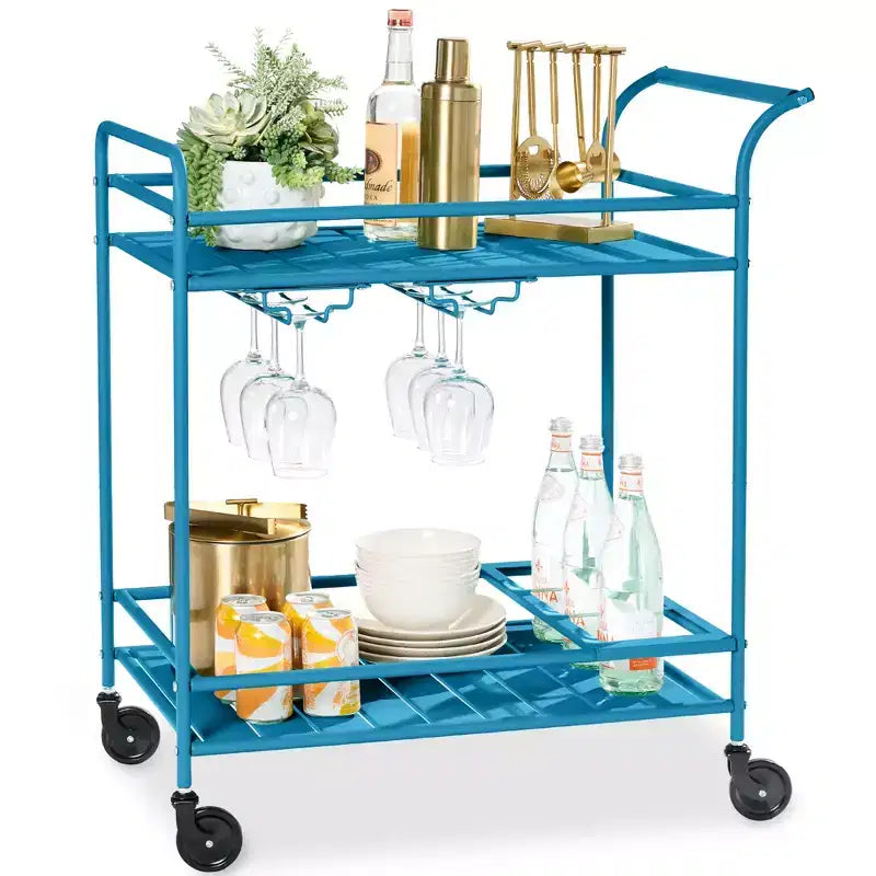 Chariot de bar roulant 2 niveaux Best Choice Products intérieur/extérieur avec étagères de rangement, casier à vin, roues verrouillables