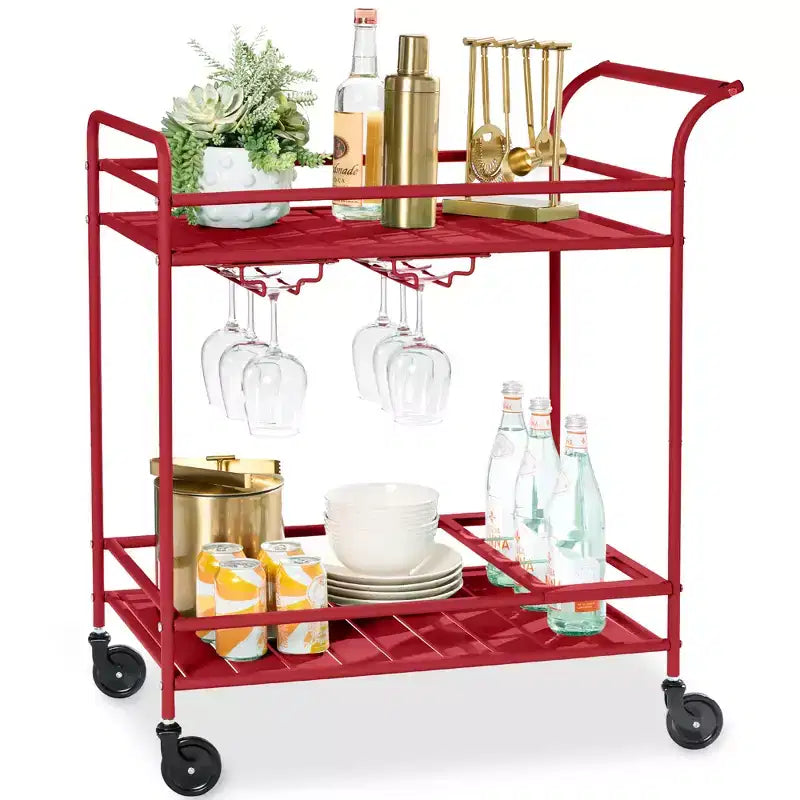 Chariot de bar roulant 2 niveaux Best Choice Products intérieur/extérieur avec étagères de rangement, casier à vin, roues verrouillables