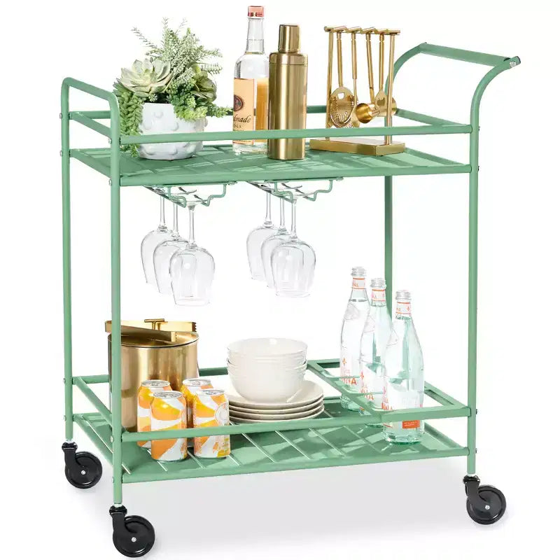 Chariot de bar roulant 2 niveaux Best Choice Products intérieur/extérieur avec étagères de rangement, casier à vin, roues verrouillables