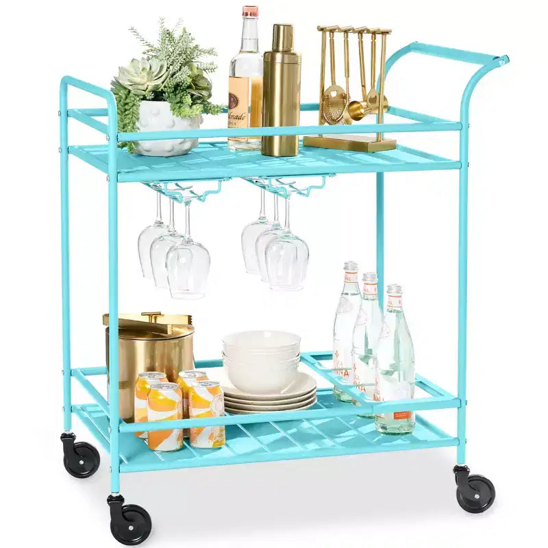 Chariot de bar roulant 2 niveaux Best Choice Products intérieur/extérieur avec étagères de rangement, casier à vin, roues verrouillables